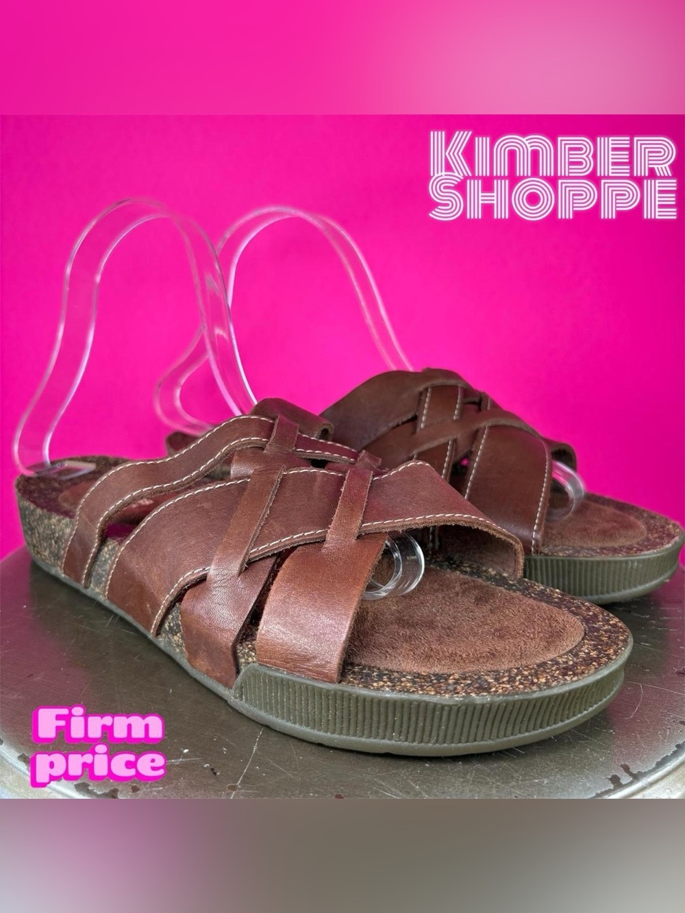 GH Bass Earth Thea Brown Leather Crisscross Strap Slid Sandal US 9 UK 7 EU 40